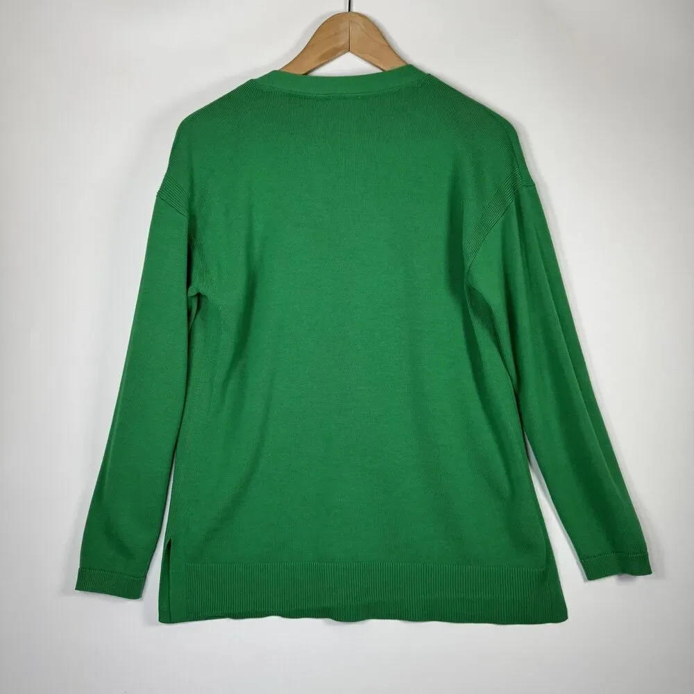 Talbots Petite Medium Green Cardigan Sweater Button Front Long Sleeve Preppy - Picture 3 of 13